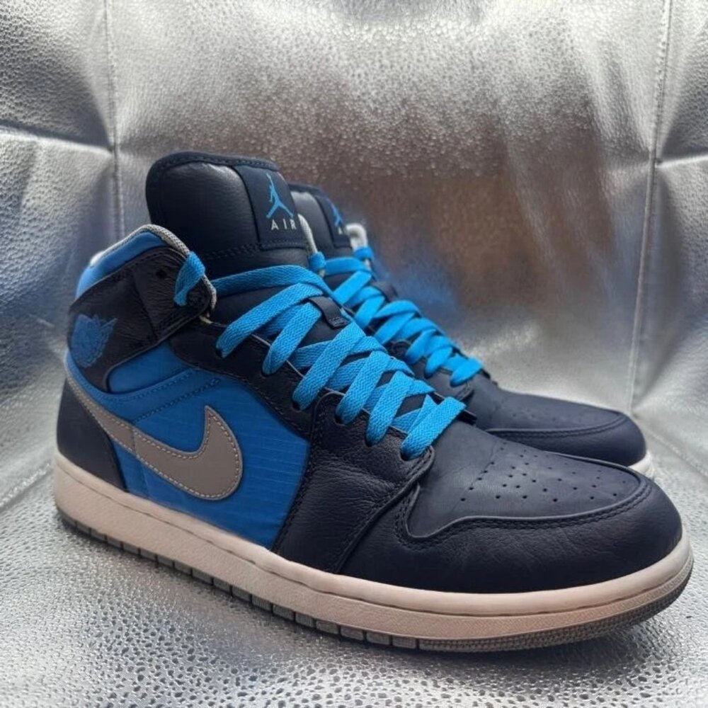 Size 10 - Air Jordan 1 Phat Mid Obsidian Mens Blue Athletic Sneakers 364770-405